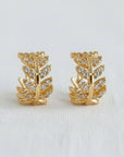 French Vintage Cubic Zirconia Leaf Stud Earrings - Cloth + Cabin