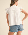 RUFFLE TRIM BUTTON DOWN TOP MTP4012 - Cloth + Cabin