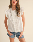 RUFFLE TRIM BUTTON DOWN TOP MTP4012 - Cloth + Cabin