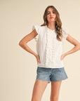 RUFFLE TRIM BUTTON DOWN TOP MTP4012 - Cloth + Cabin