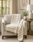 Ivory Pom pom Striped Woven 50"x60" Throw Blanket