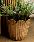 Scalloped Edge Rattan Round Basket