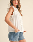 RUFFLE TRIM BUTTON DOWN TOP MTP4012 - Cloth + Cabin