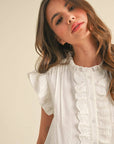 RUFFLE TRIM BUTTON DOWN TOP MTP4012 - Cloth + Cabin