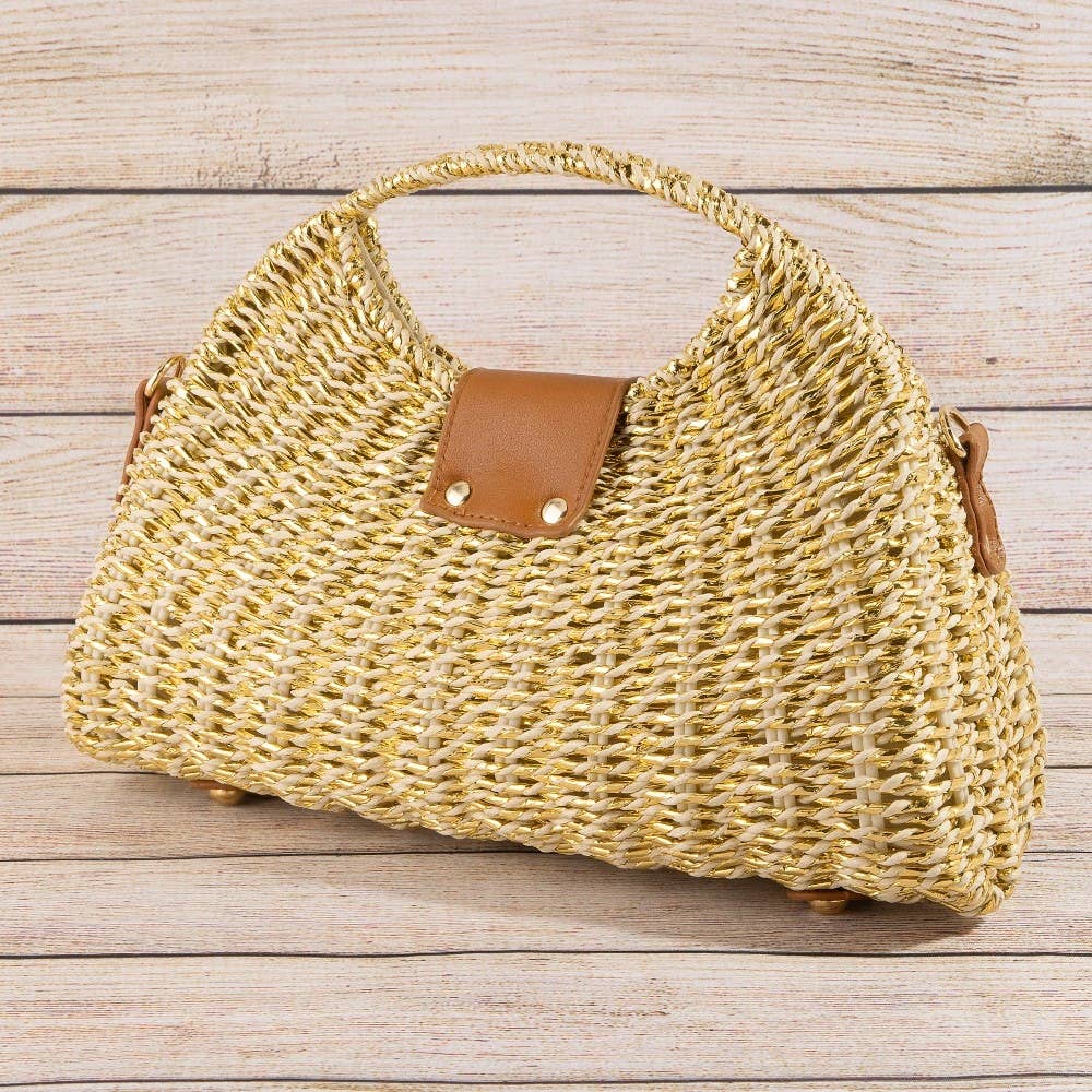 Woven Straw Top Handle Handbag - Cloth + Cabin