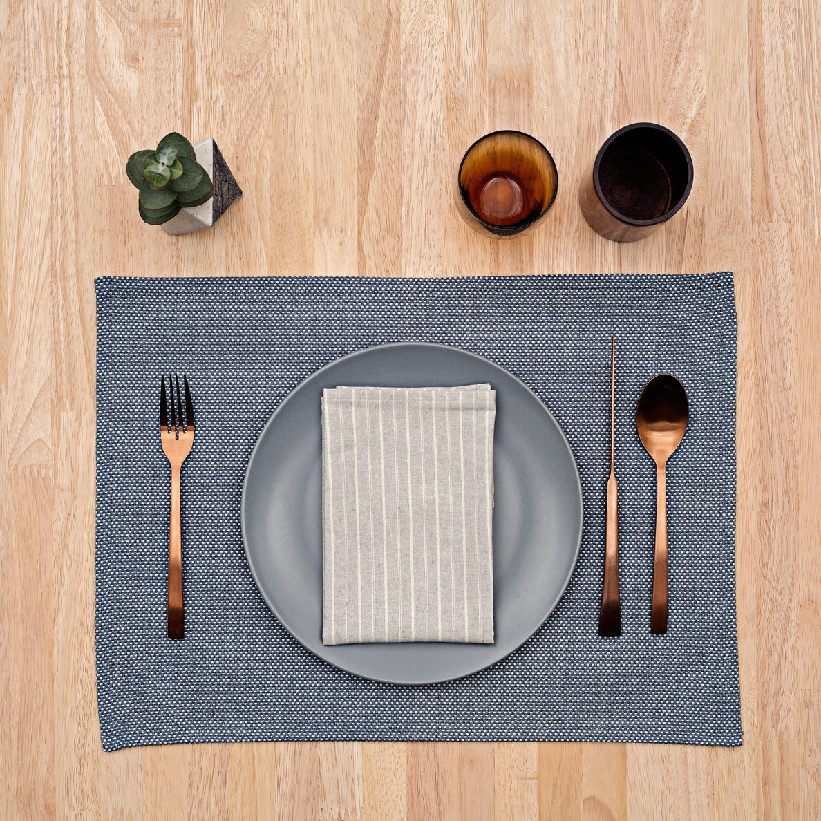 Grey Striped Cotton Napkins / Set of 4 - Cloth + Cabin