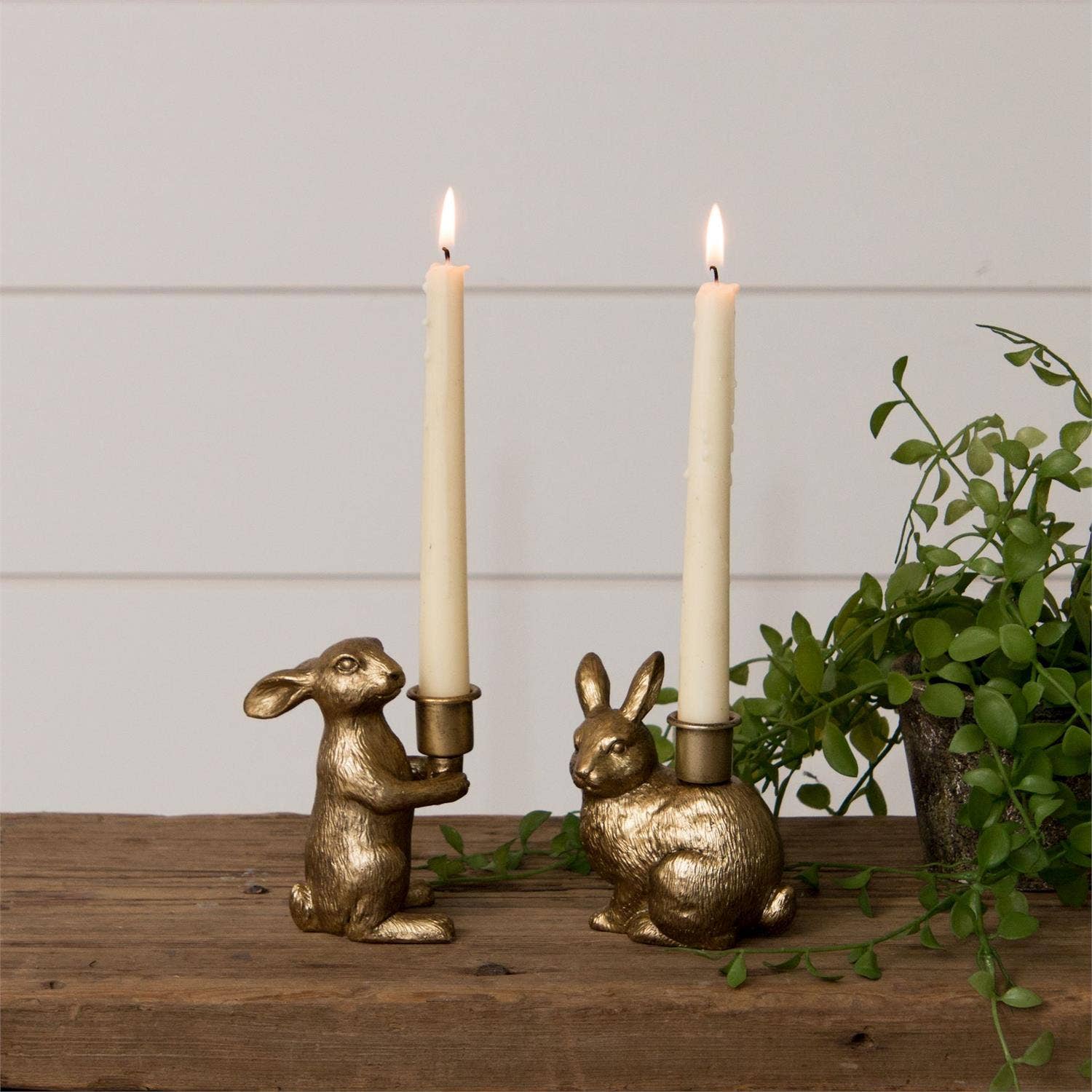 Set of Gold Bunny Tapered Candle Holders - Cloth + Cabin