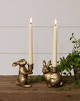 Set of Gold Bunny Tapered Candle Holders - Cloth + Cabin