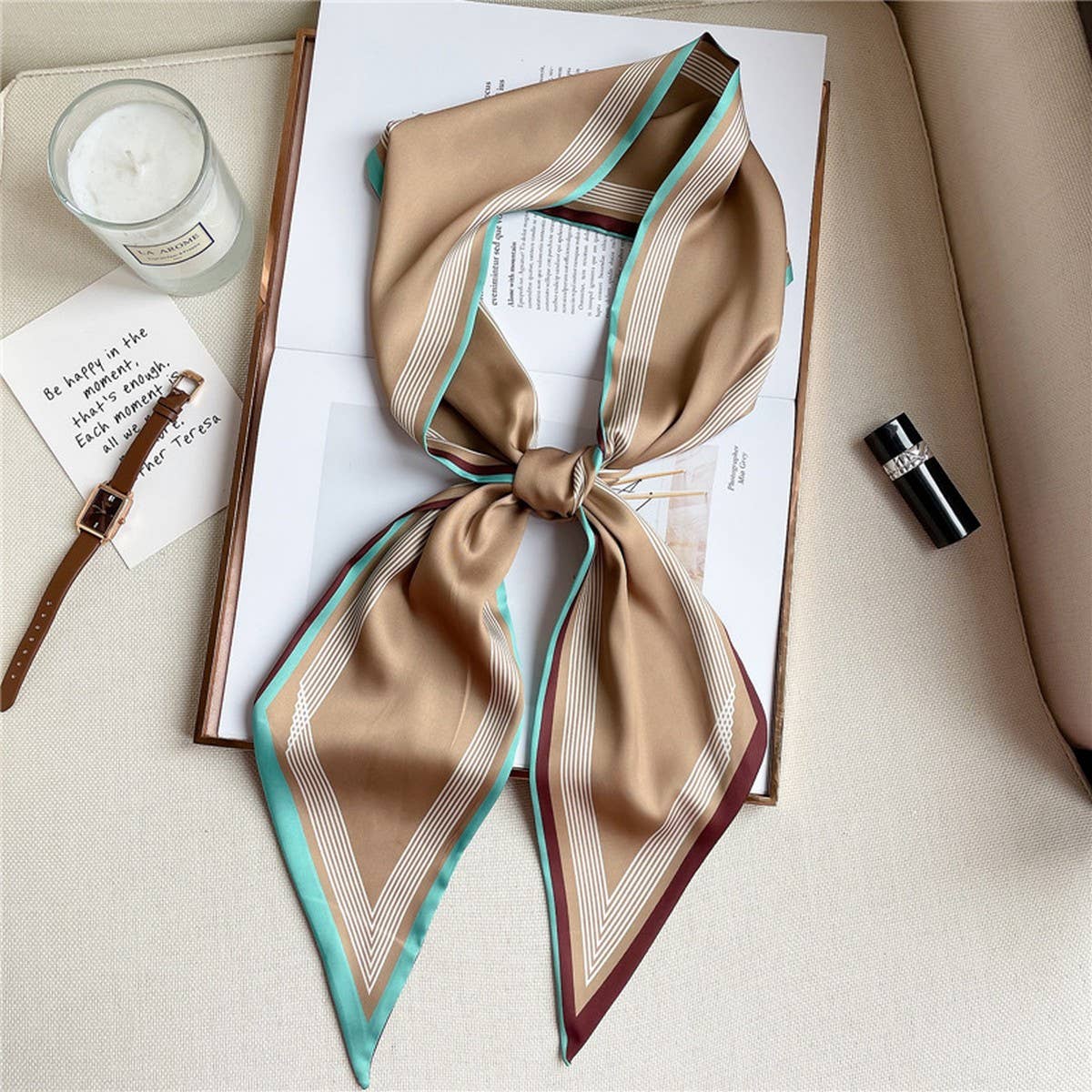 Geometric Long Silk Head Scarf - Cloth + Cabin