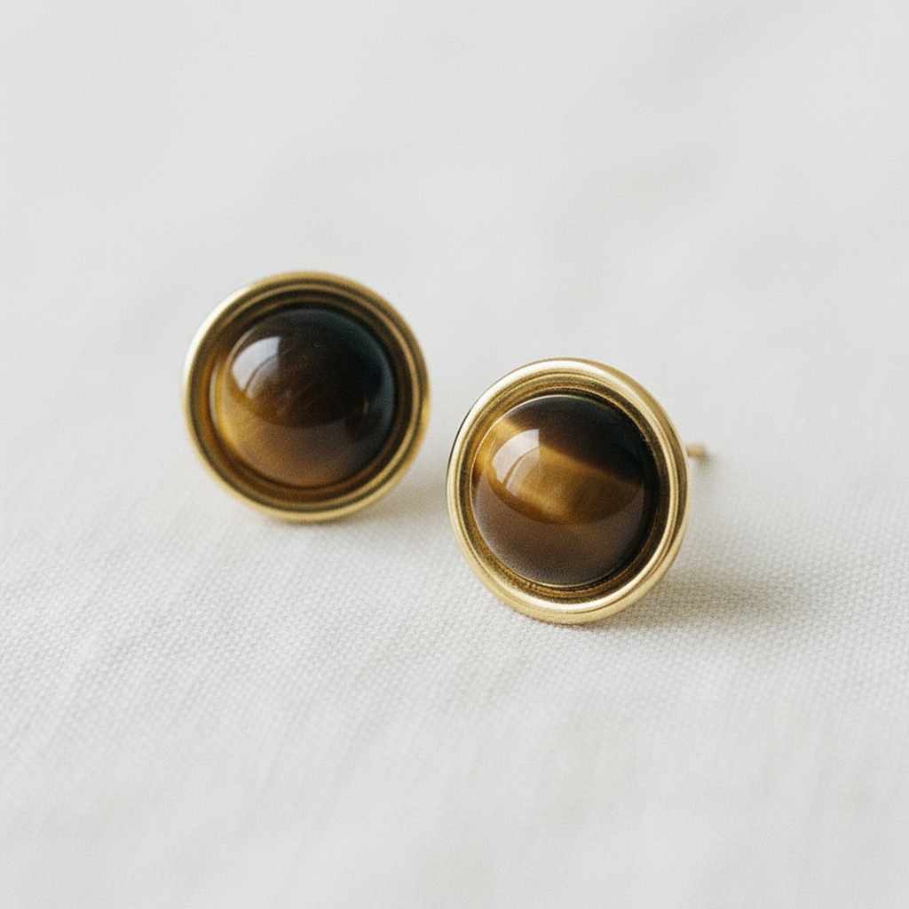 Vintage Inspired Round Tiger's Eye Studs - Cloth + Cabin