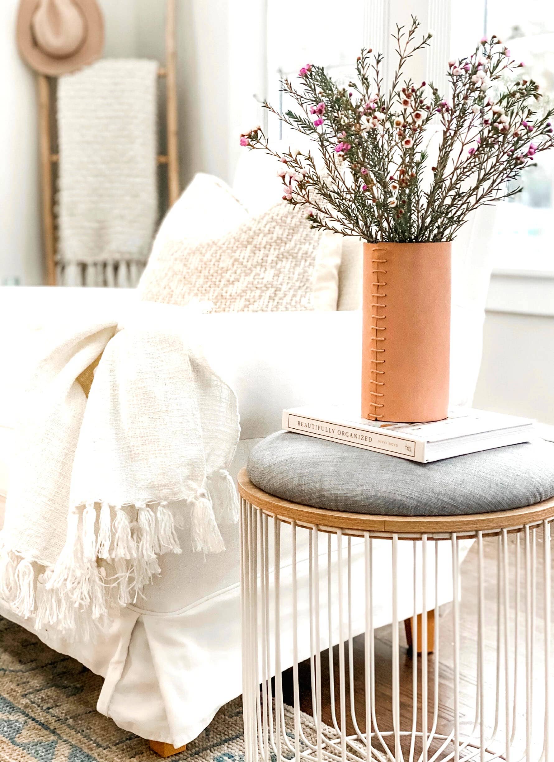 Mid Century Leather Wrapped Glass Vase - Cloth + Cabin