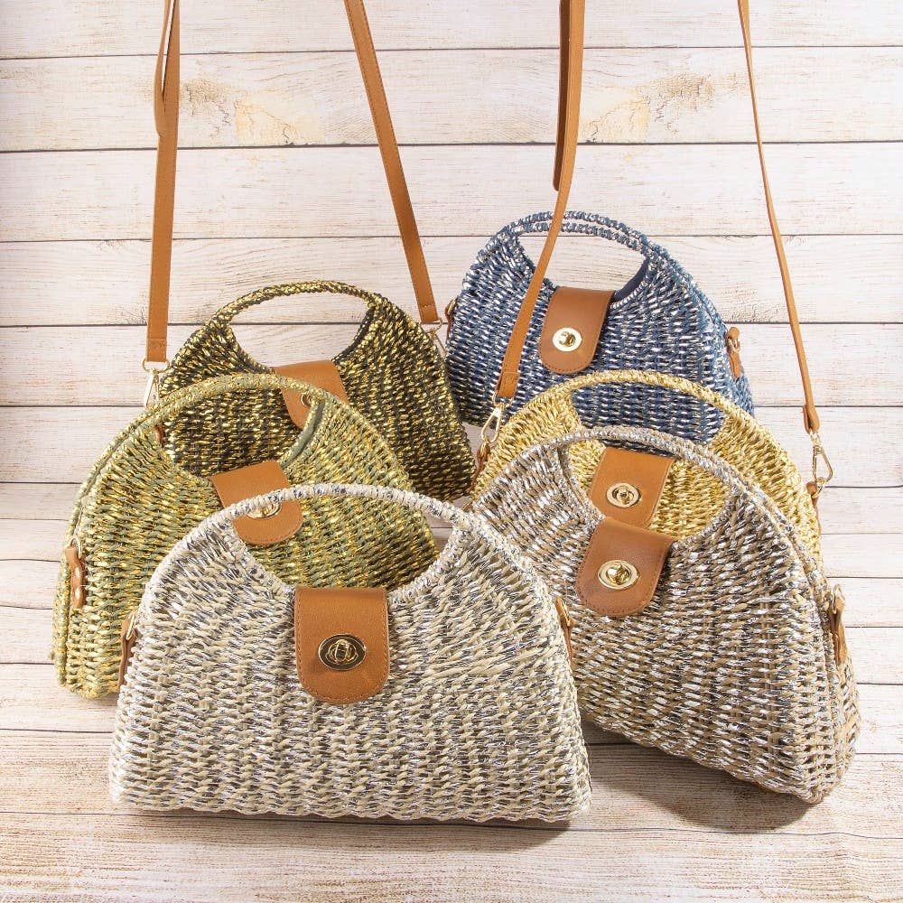 Woven Straw Top Handle Handbag - Cloth + Cabin