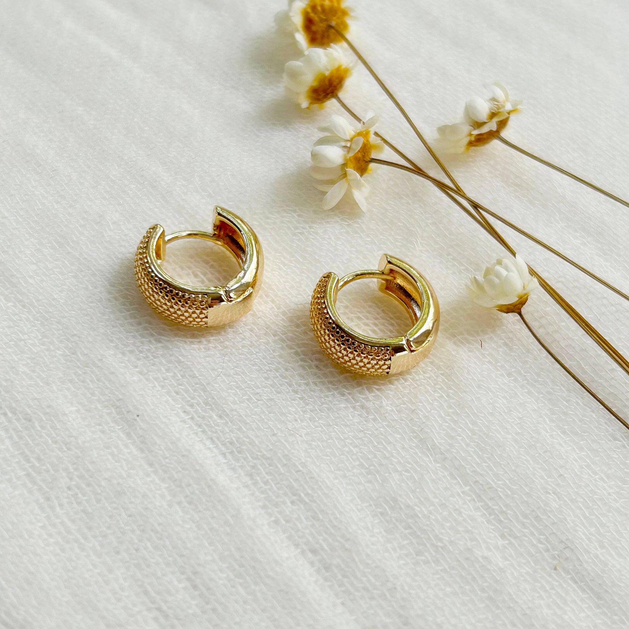Gold Textured Huggie Hoops - Cloth + Cabin