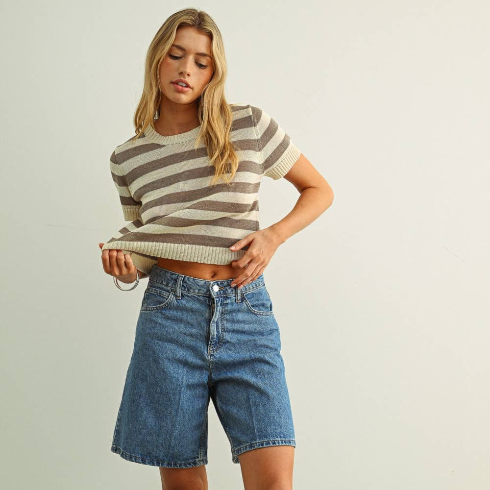 Amelie Striped Knitted Short Sleeve Top - Cloth + Cabin