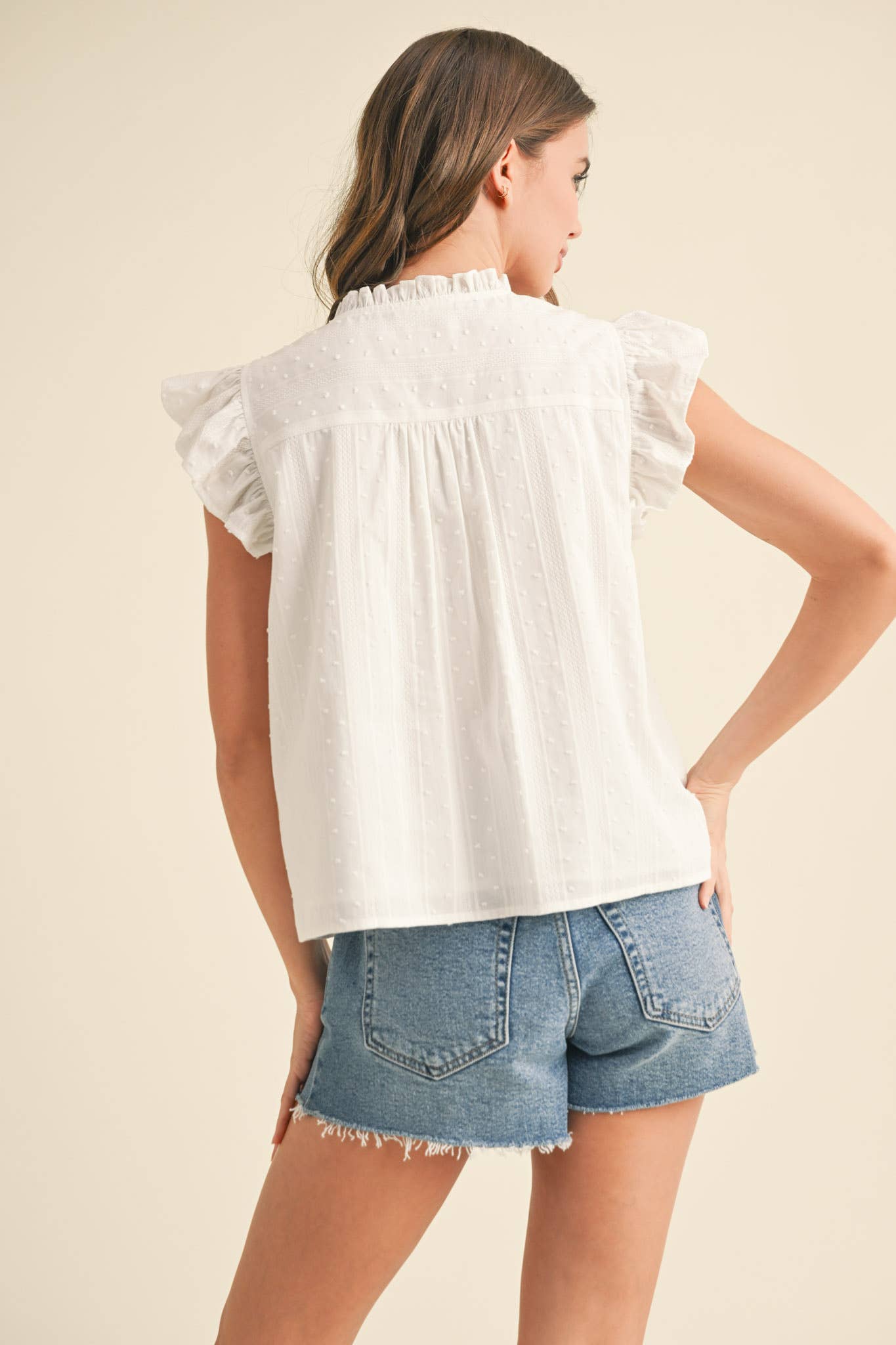 RUFFLE TRIM BUTTON DOWN TOP MTP4012 - Cloth + Cabin