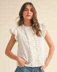 RUFFLE TRIM BUTTON DOWN TOP MTP4012 - Cloth + Cabin