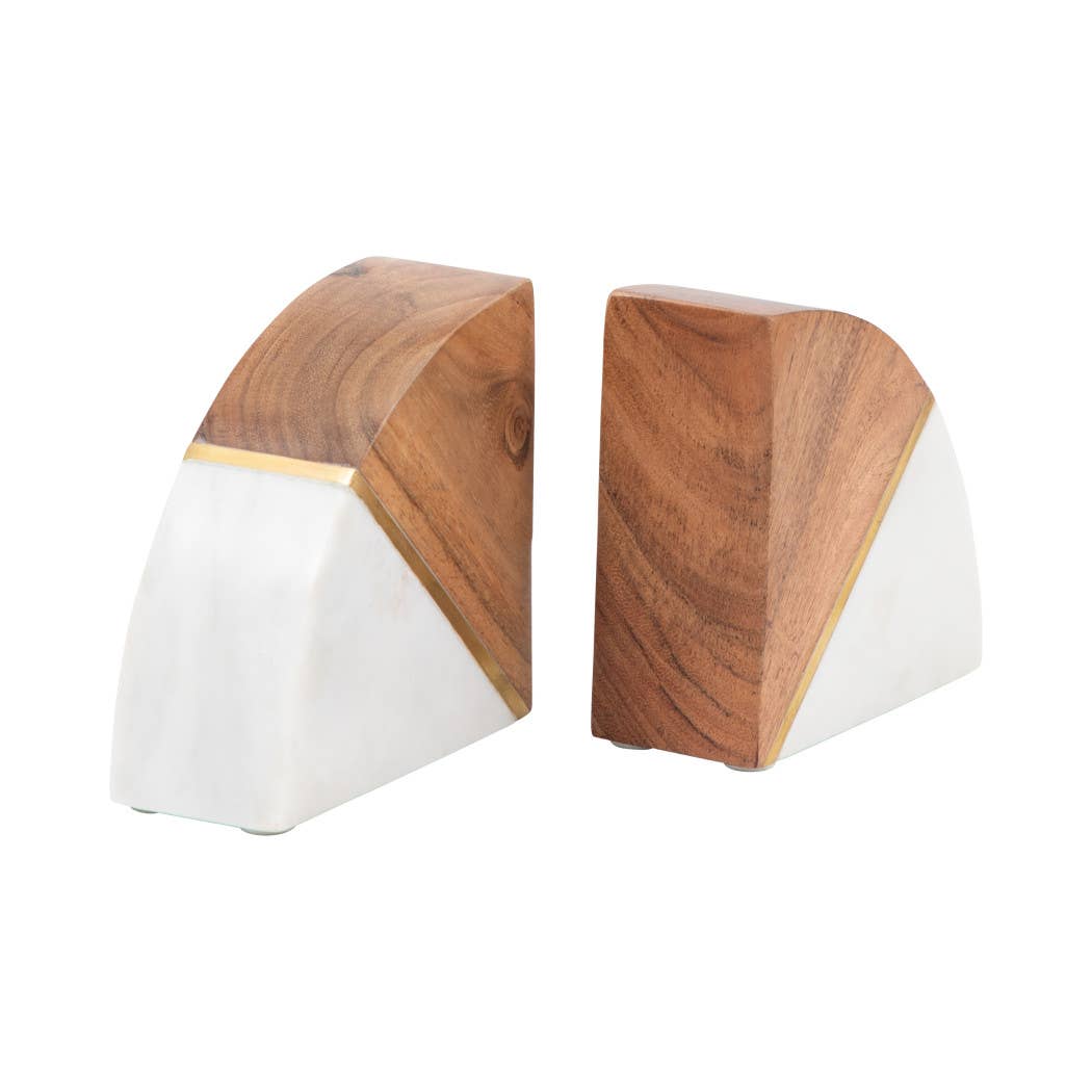 Marble Wood and Brass Bookends / Set of 2 - Cloth + Cabin