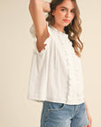 RUFFLE TRIM BUTTON DOWN TOP MTP4012 - Cloth + Cabin