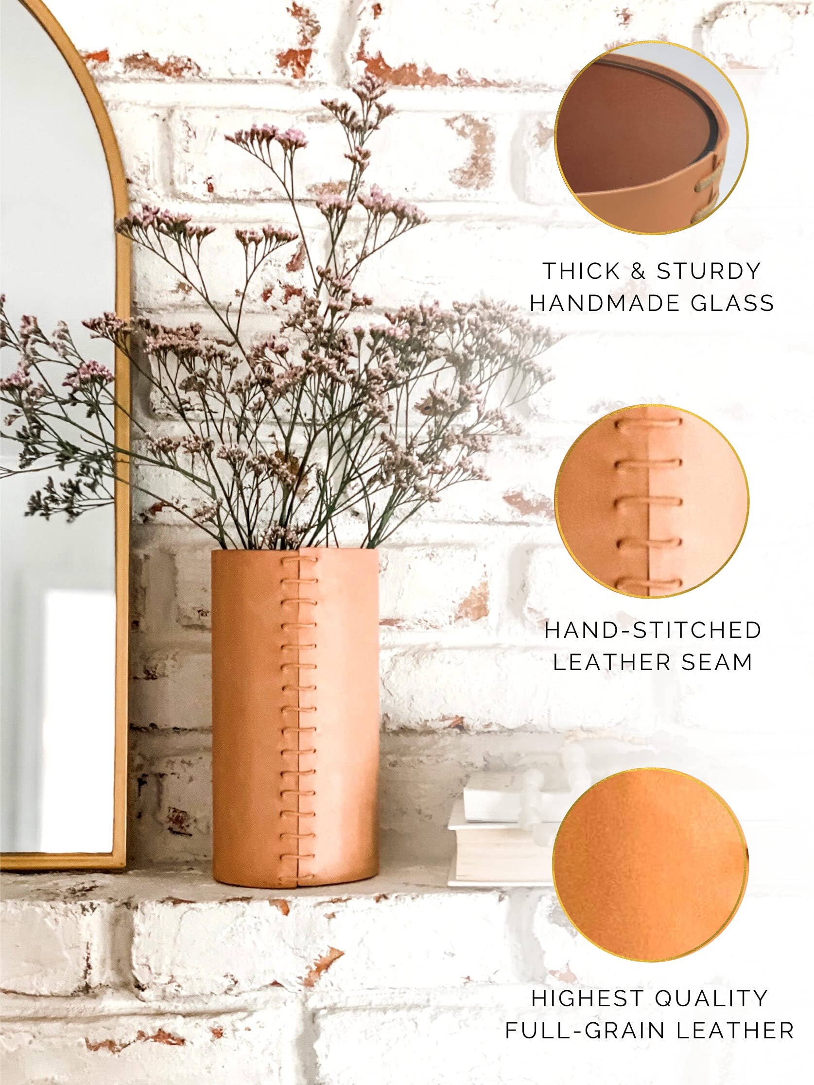 Mid Century Leather Wrapped Glass Vase - Cloth + Cabin