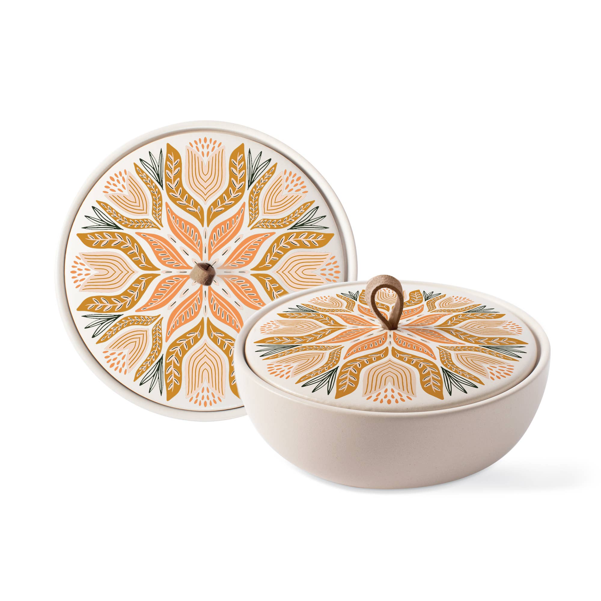 Stoneware Large Round Trinket Box - Tulip Tile - Cloth + Cabin