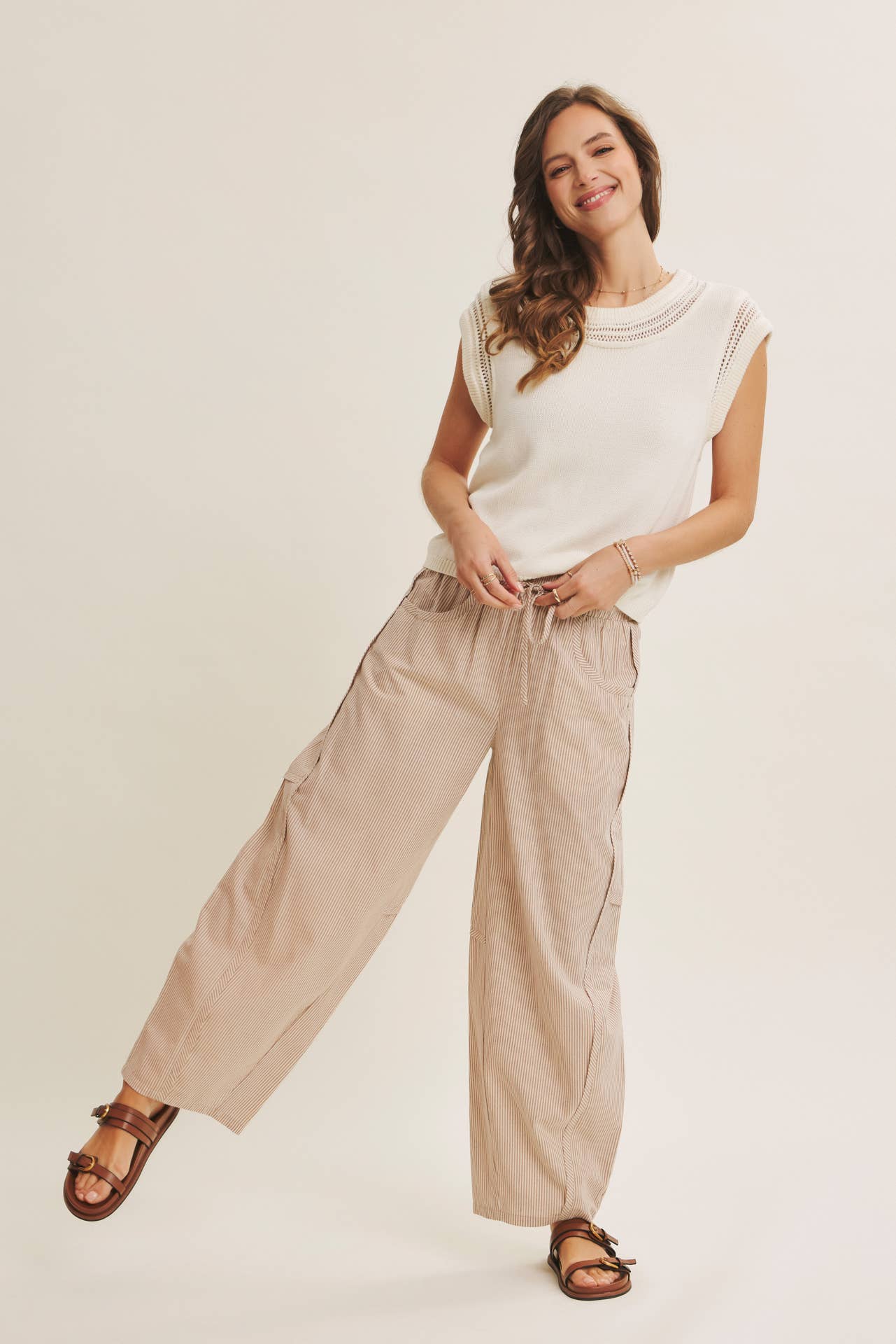 Karlie Elastic Stripe Cotton Barrel Pants - Cloth + Cabin