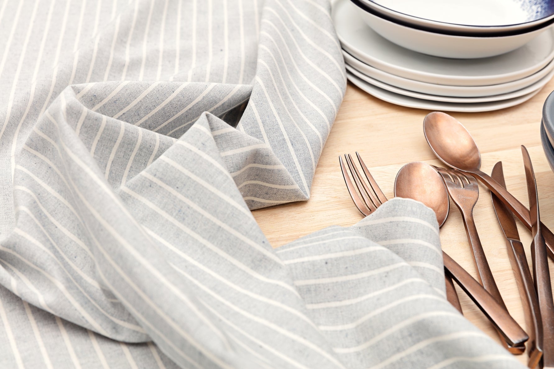 Grey Striped Tablecloth - Cloth + Cabin