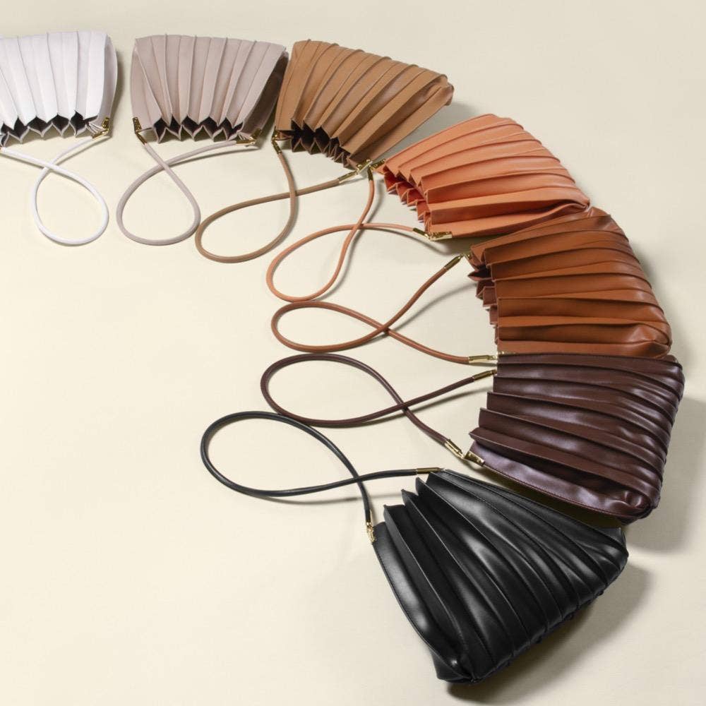Carrie Taupe Pleated Vegan Shoulder Bag - Cloth + Cabin