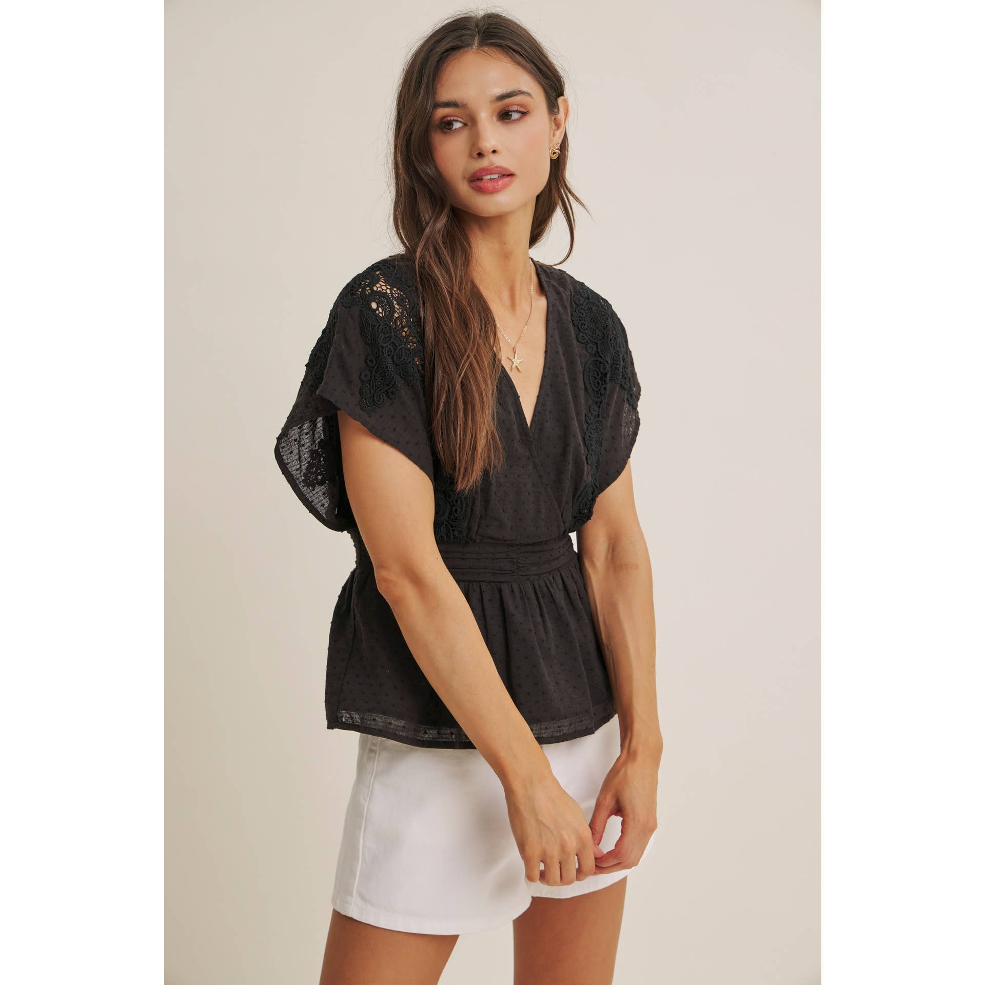 Zoie Swiss Dot Lace Peplum Blouse
