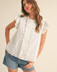 RUFFLE TRIM BUTTON DOWN TOP MTP4012 - Cloth + Cabin