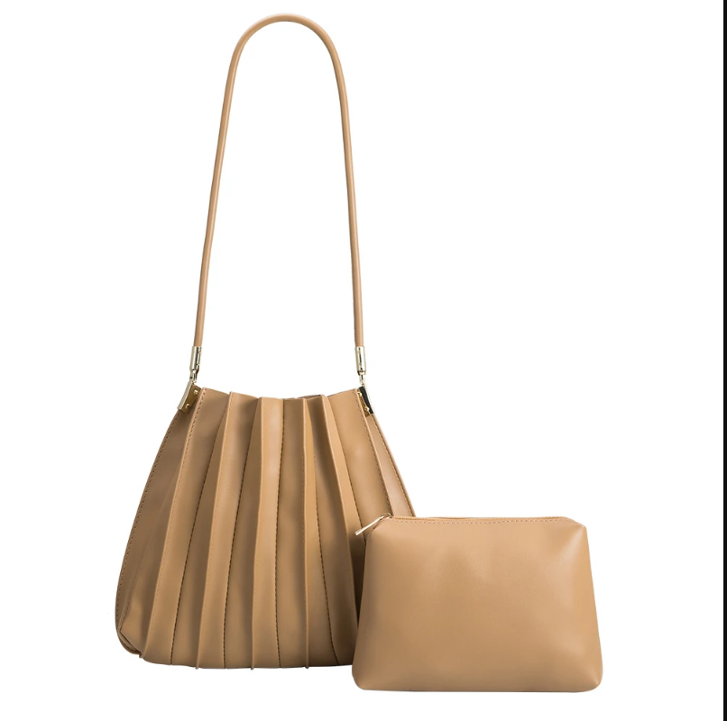 Carrie Taupe Pleated Vegan Shoulder Bag - Cloth + Cabin