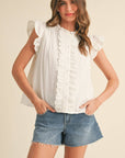 RUFFLE TRIM BUTTON DOWN TOP MTP4012 - Cloth + Cabin