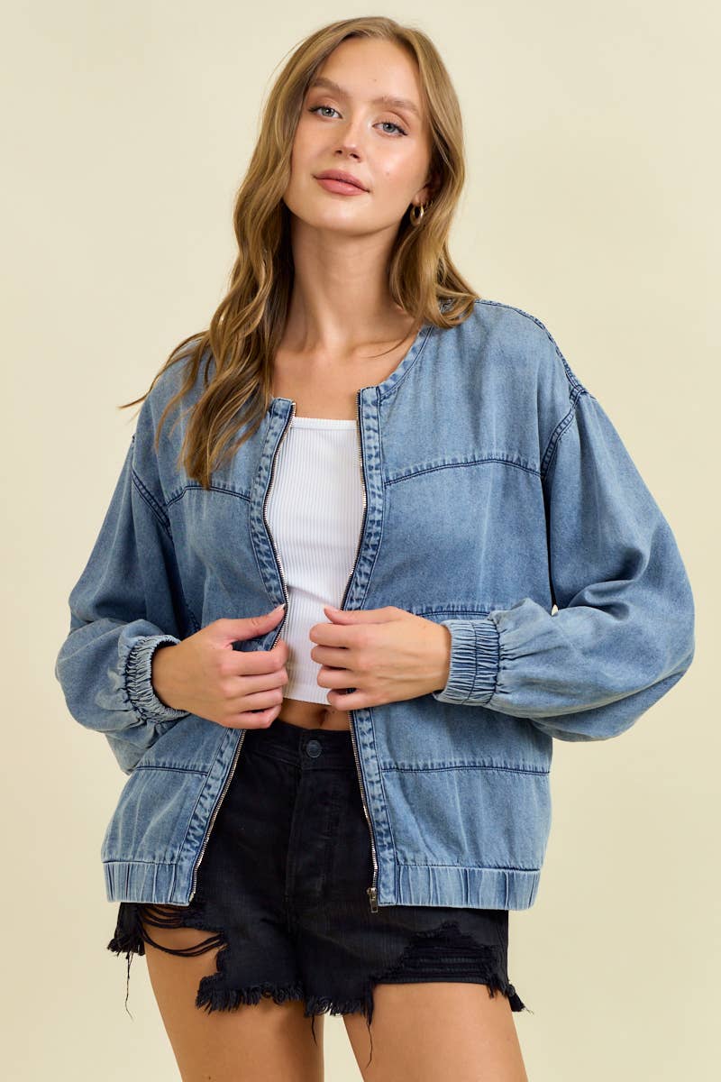 Lorena Denim Bomber Jacket - Cloth + Cabin