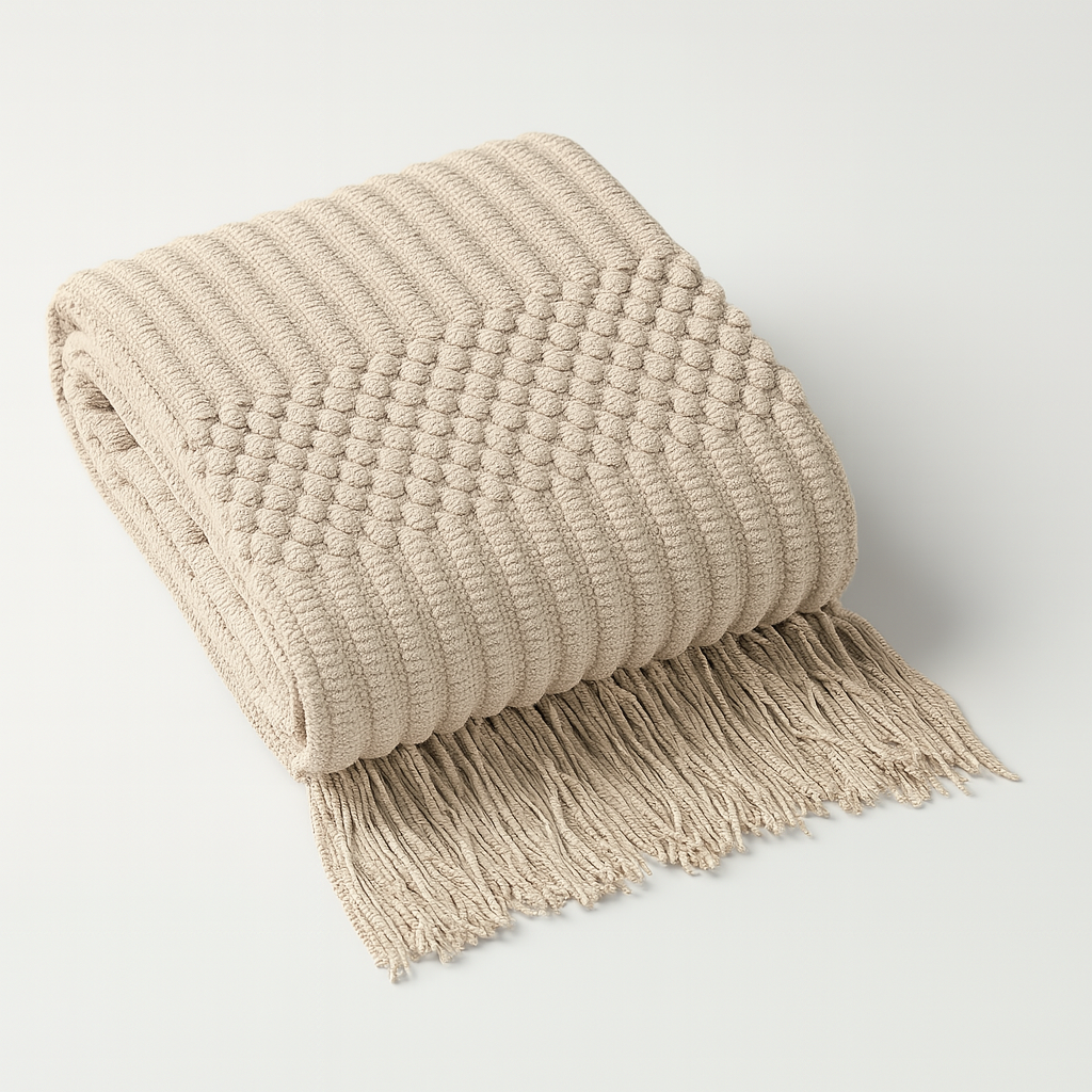 Beige Waffle Stripe Throw Blanket - Cloth + Cabin