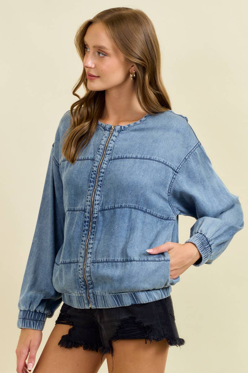 Lorena Denim Bomber Jacket - Cloth + Cabin