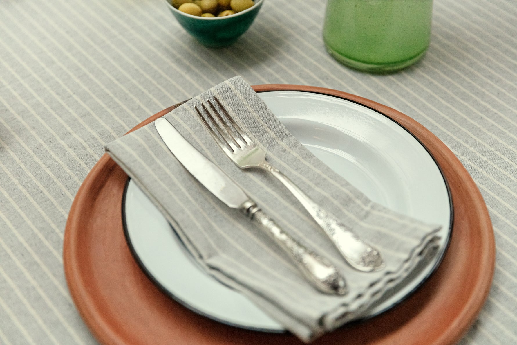 Grey Striped Cotton Napkins / Set of 4 - Cloth + Cabin