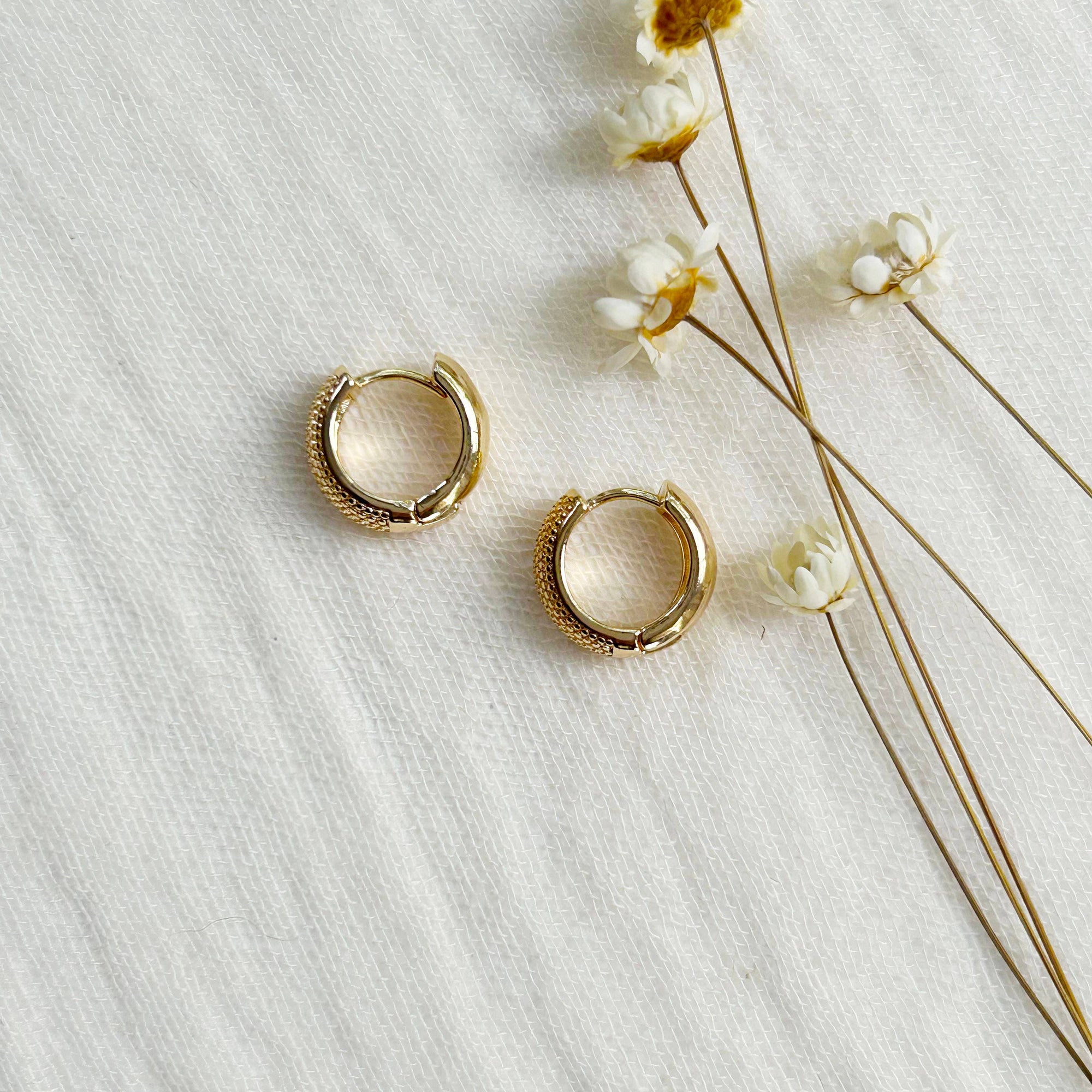 Gold Textured Huggie Hoops - Cloth + Cabin