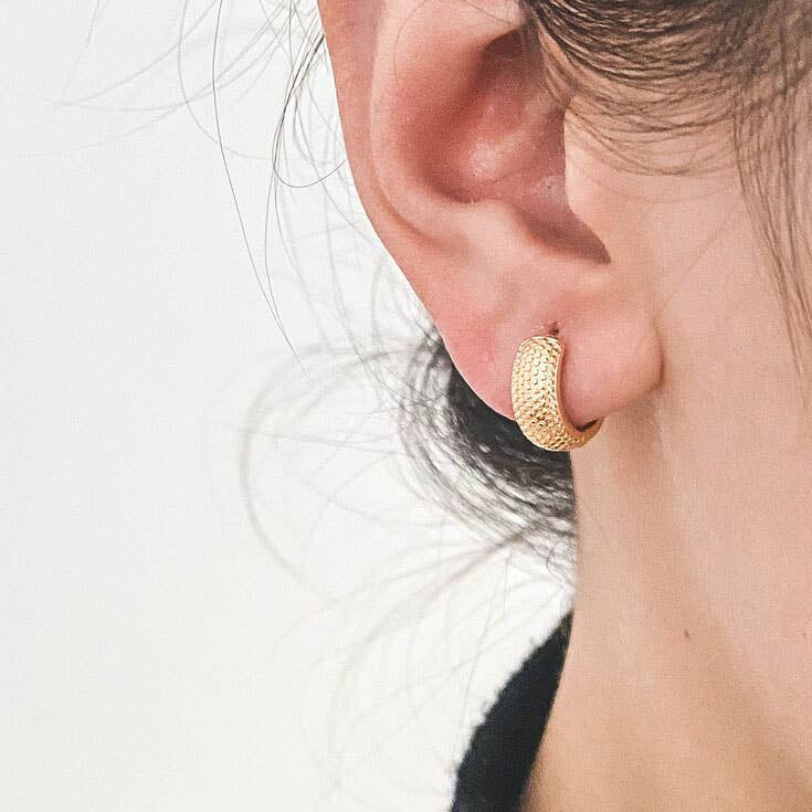 Gold Textured Huggie Hoops - Cloth + Cabin