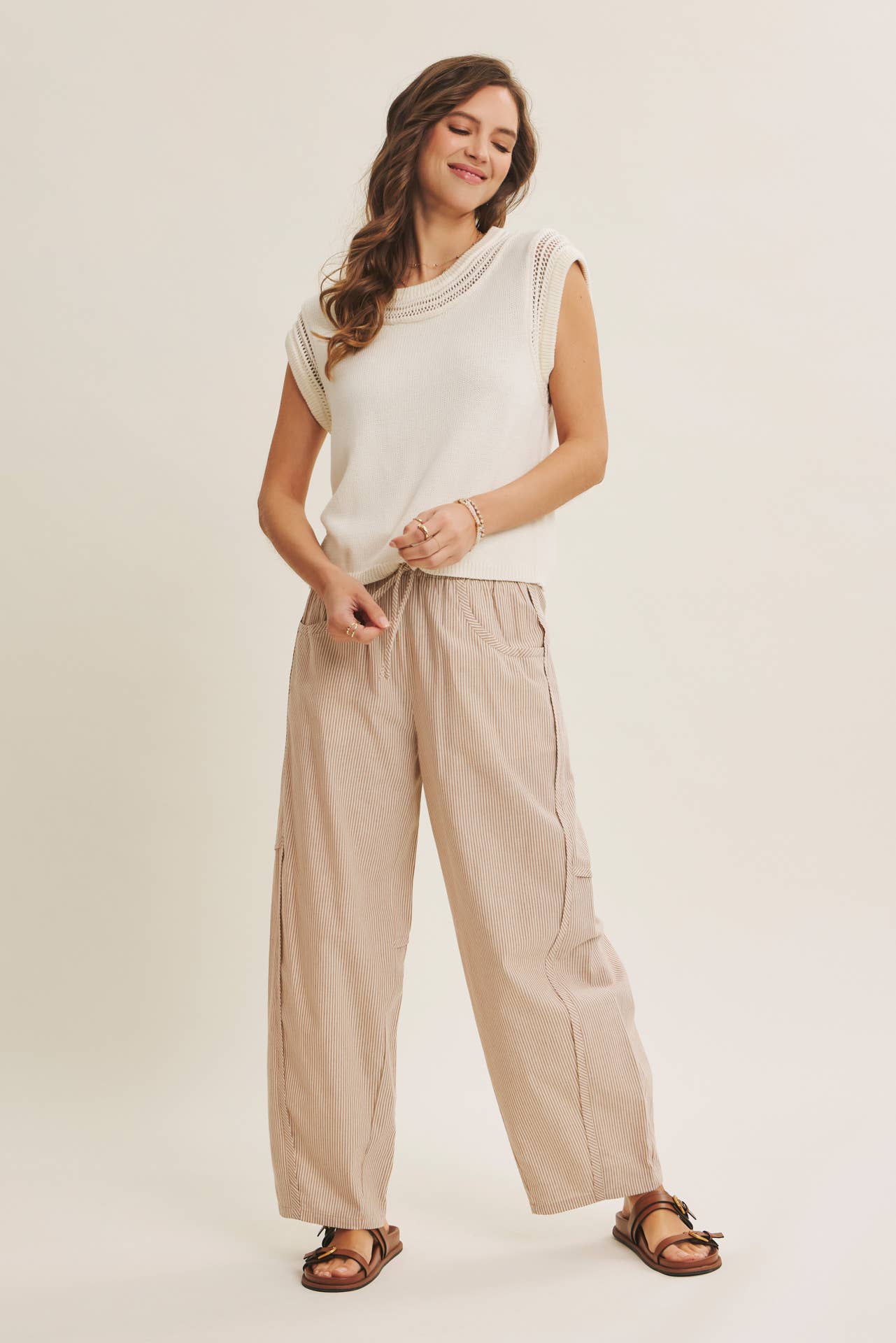 Karlie Elastic Stripe Cotton Barrel Pants - Cloth + Cabin