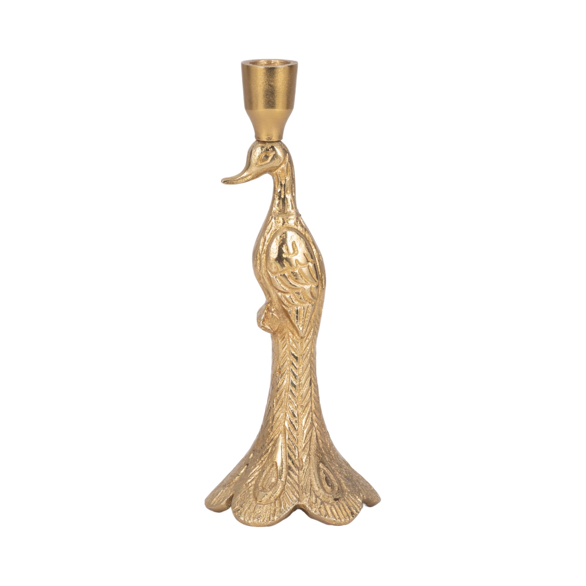 Gold Peacock Taper Candle Holder - Cloth + Cabin