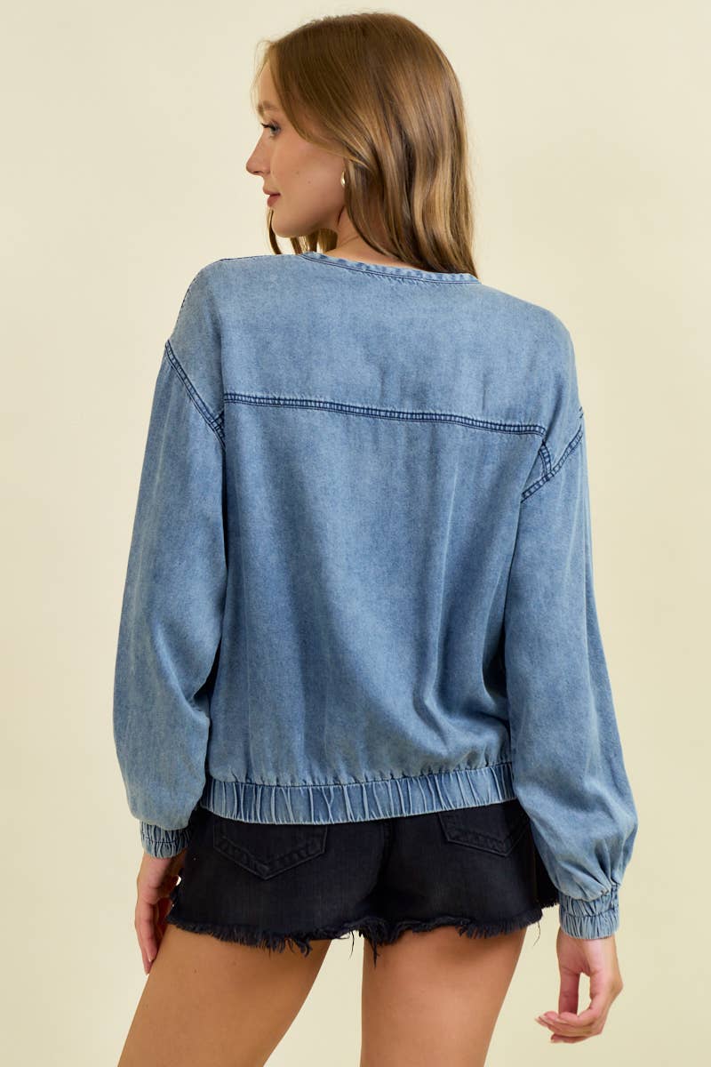 Lorena Denim Bomber Jacket - Cloth + Cabin