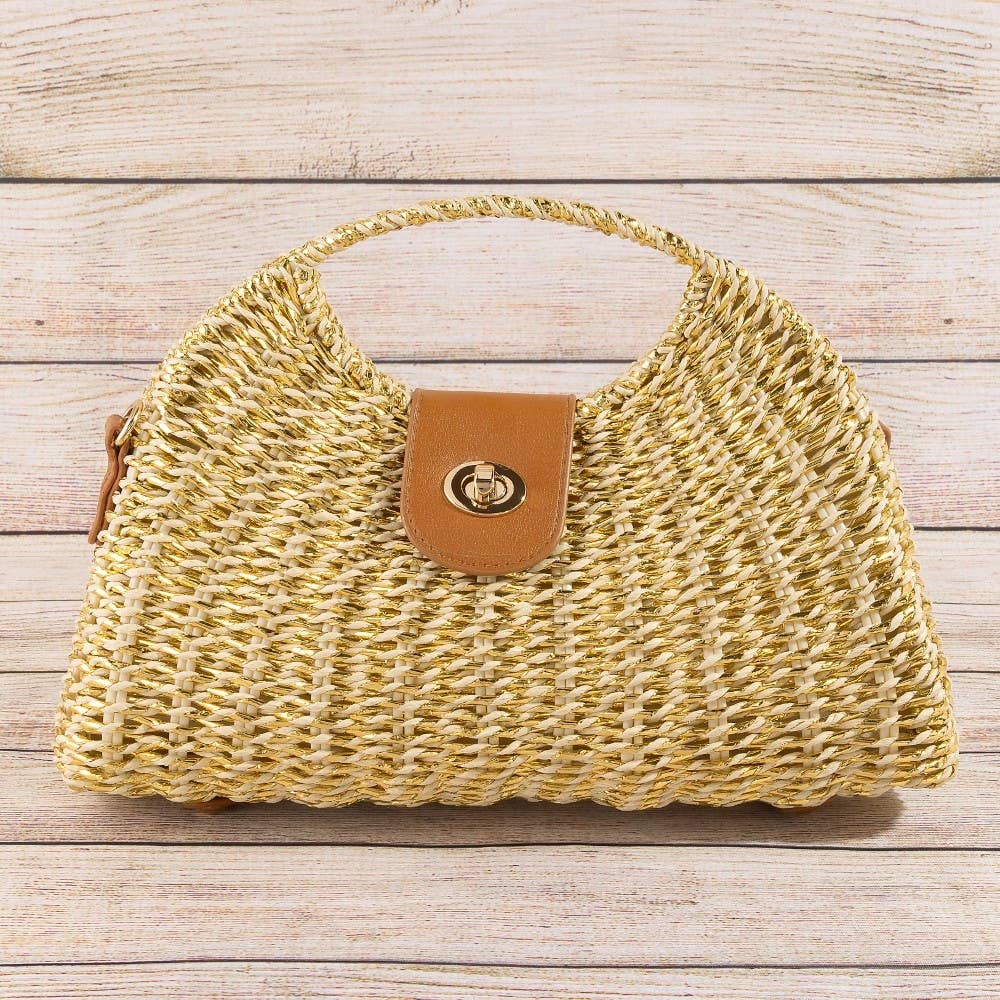 Woven Straw Top Handle Handbag - Cloth + Cabin