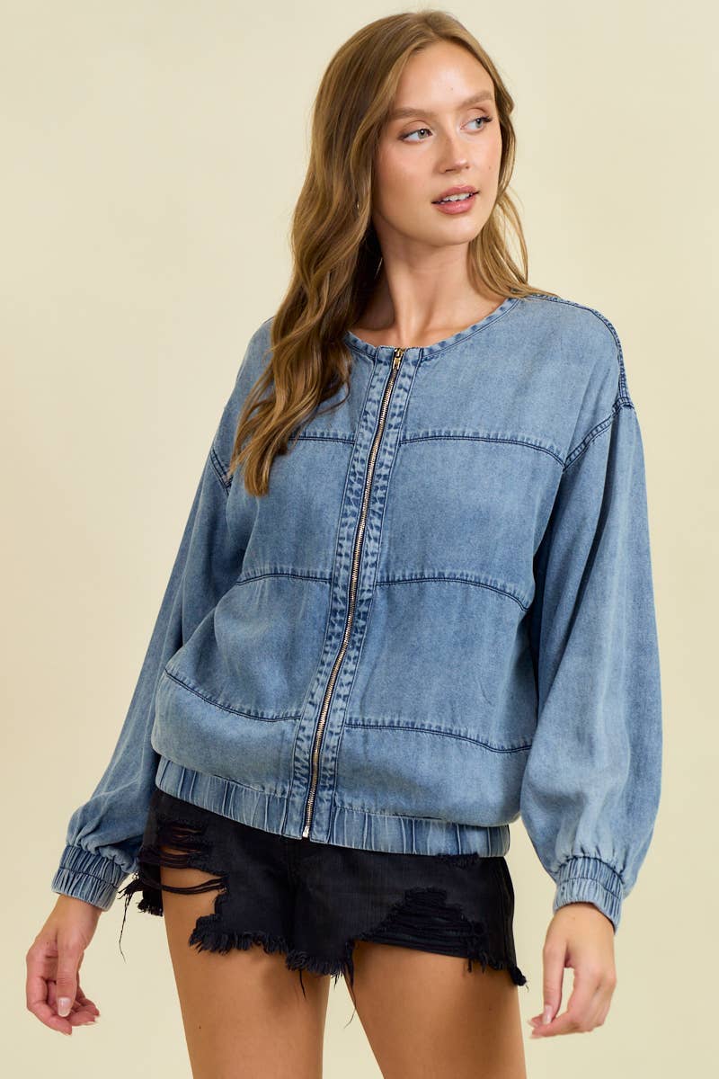 Lorena Denim Bomber Jacket - Cloth + Cabin