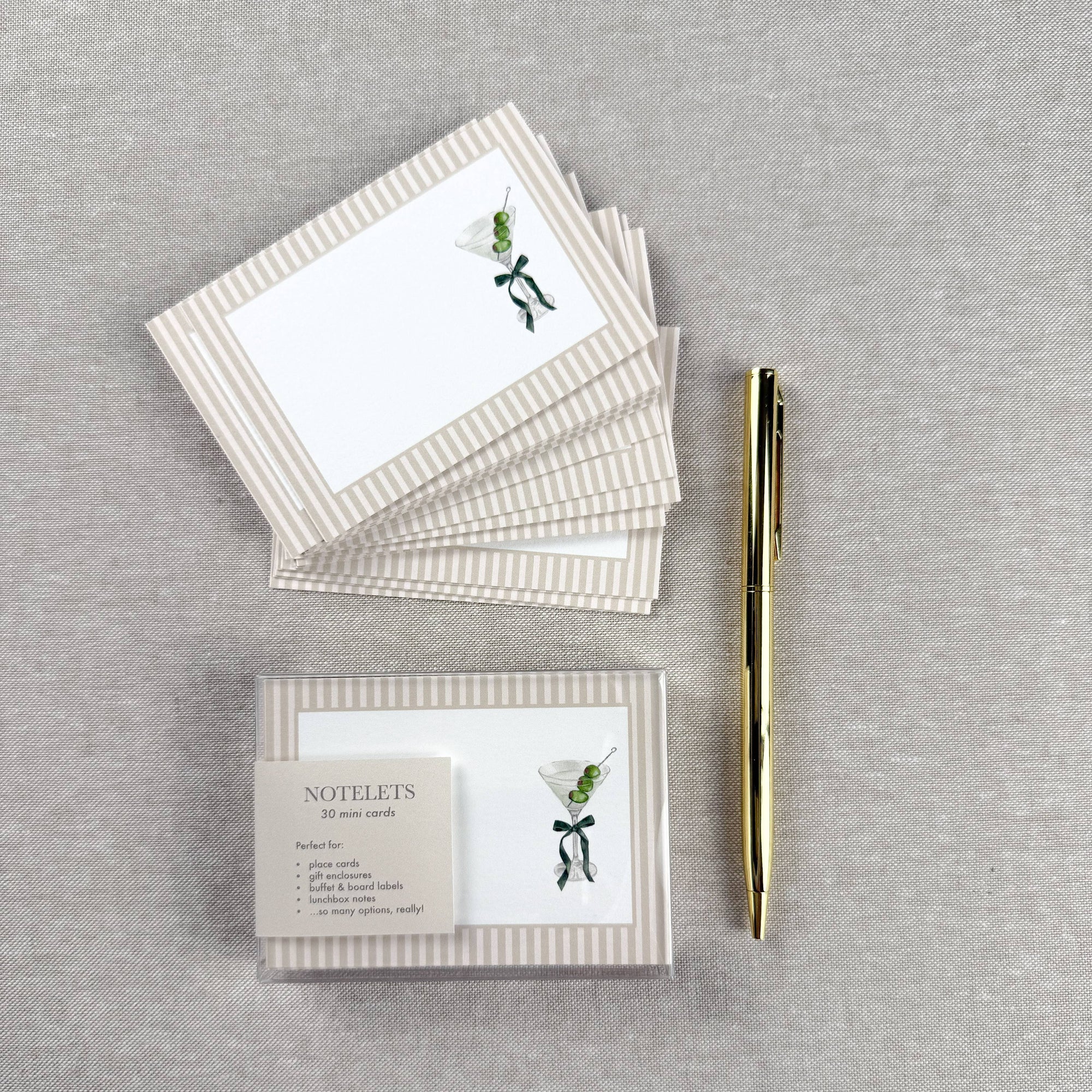 Olive Martini with Bow Notelets - Cloth + Cabin