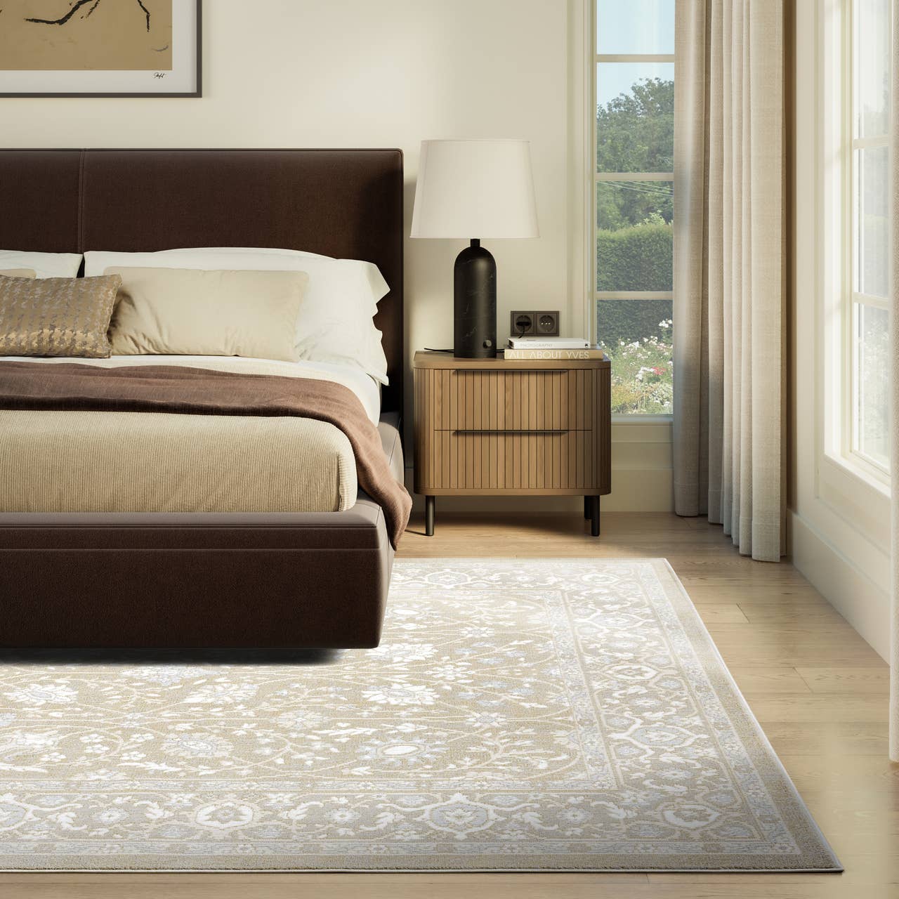 4x6 Dalia Floral Oriental Sand Indoor Outdoor Rug