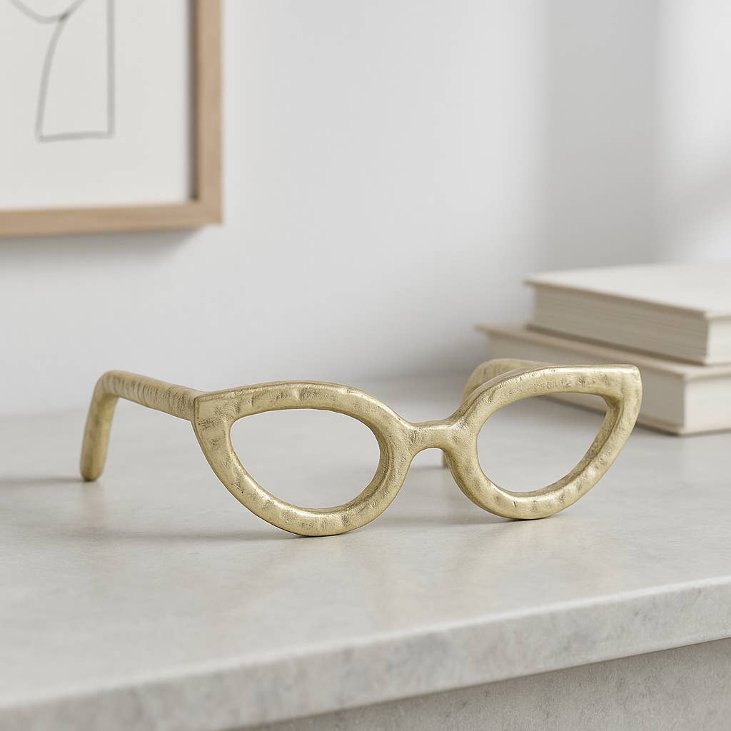 Gold Metal Abstract Cat Eye Glasses Sculpture - Cloth + Cabin