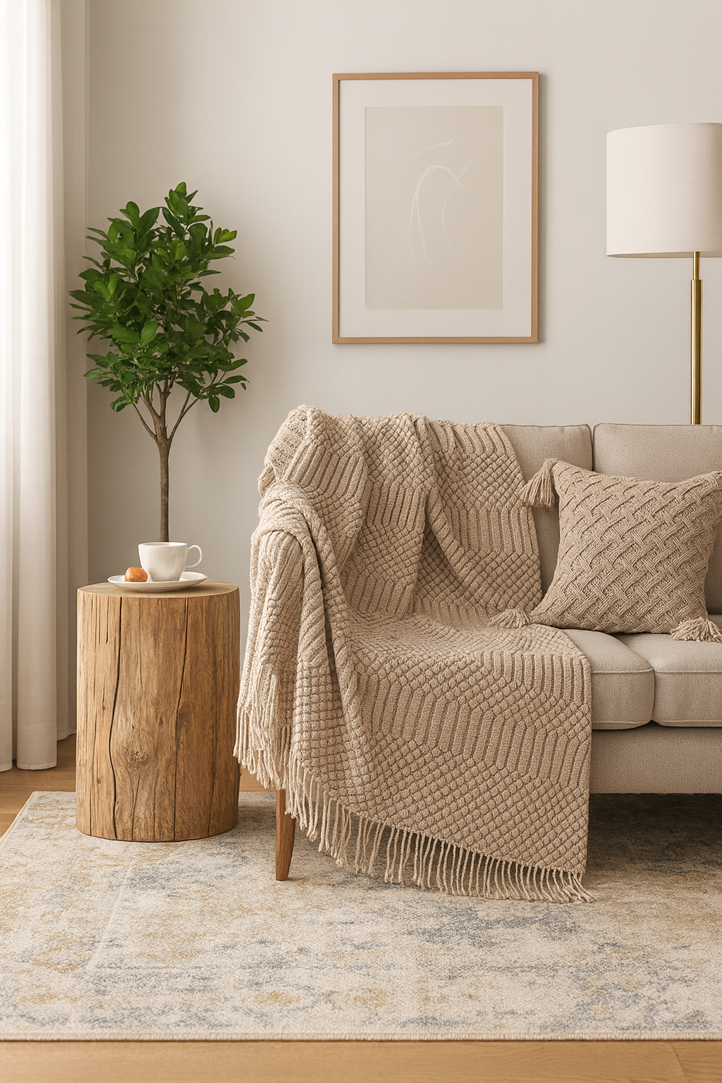 Beige Waffle Stripe Throw Blanket - Cloth + Cabin