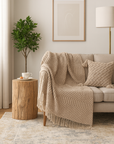 Beige Waffle Stripe Throw Blanket - Cloth + Cabin