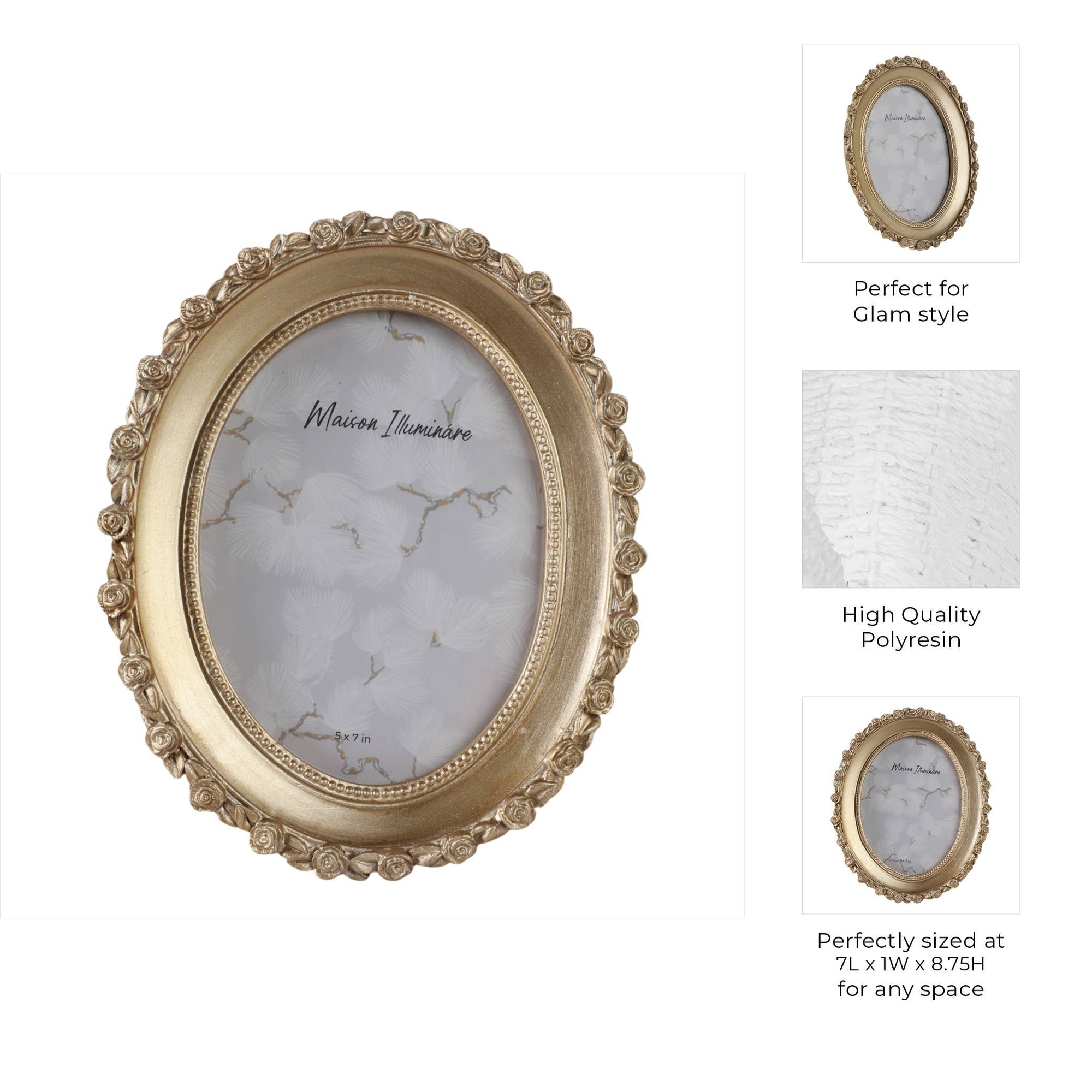 Gold Polyresin Oval Rosette Border Photo Frame - Cloth + Cabin