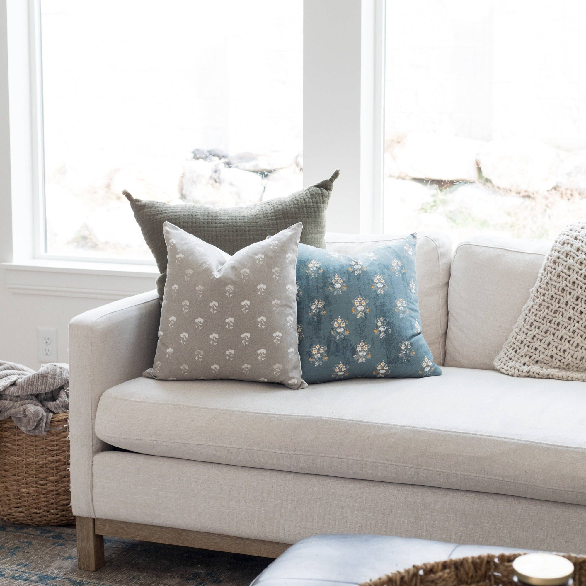 Fleur Gray Floral Pillow Cover - Cloth + Cabin