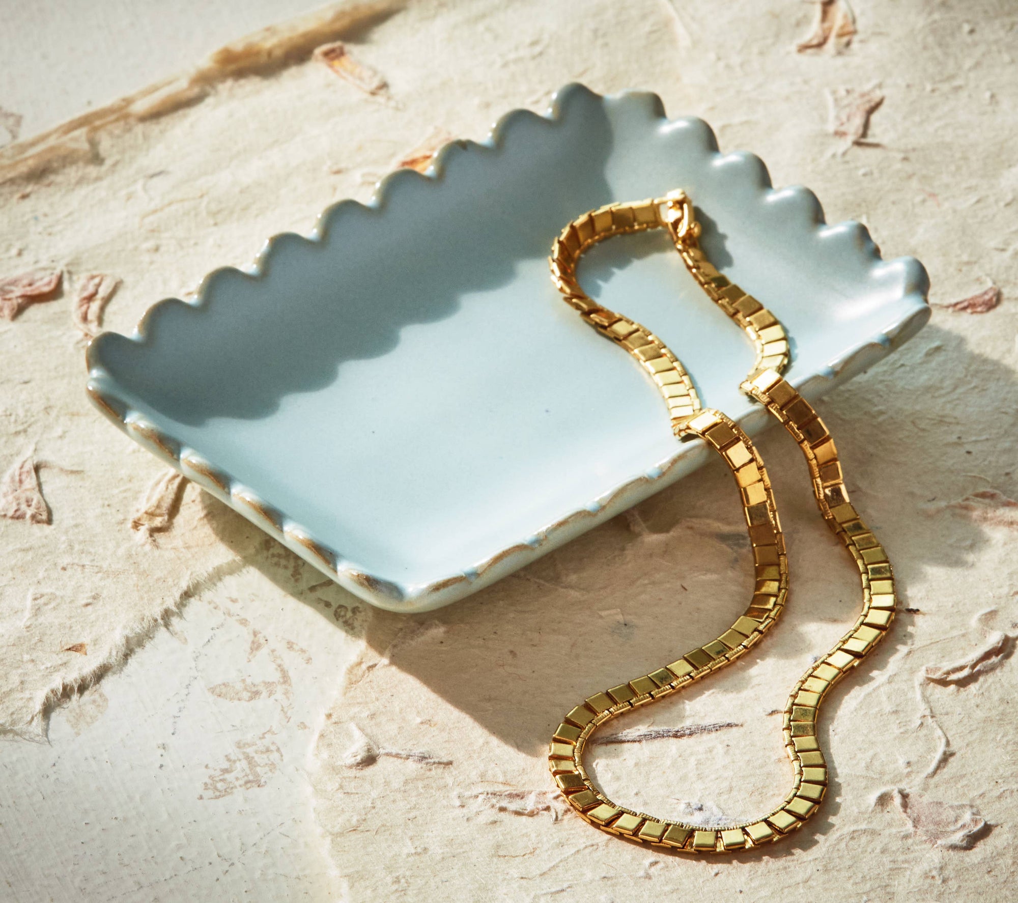 Scallop Rectangle Light Blue Trinket Dish - Cloth + Cabin